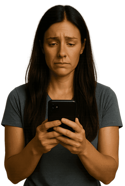 Mujer triste mirando el celular